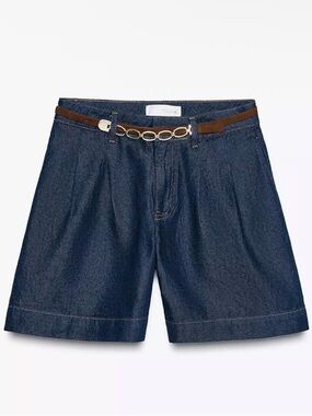 Zara Dark Blue Denim Pleated Women's Shorts